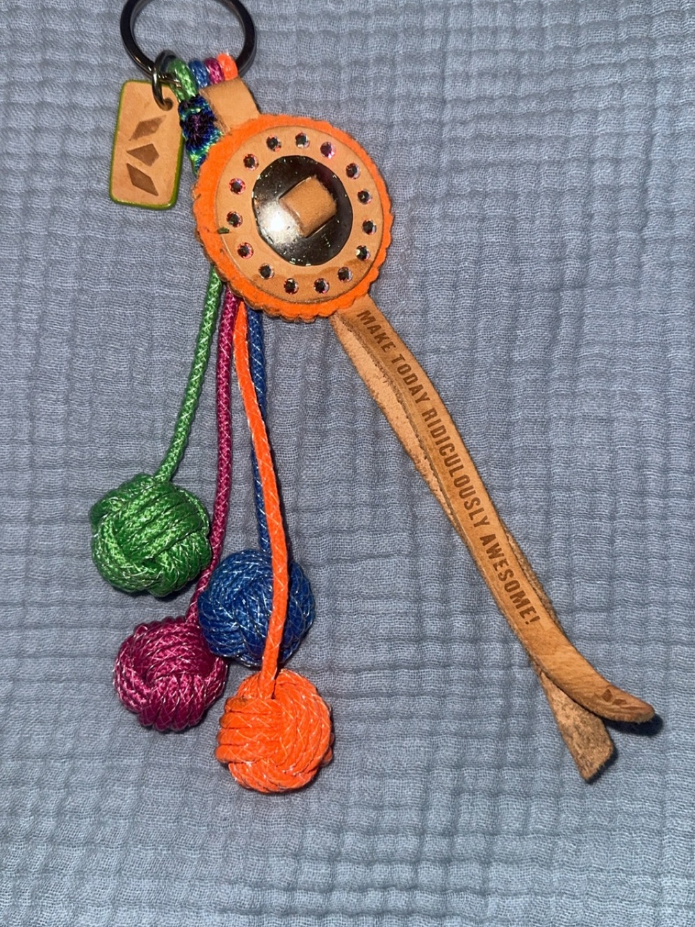 Consuela Orange Multicolor Beaded Leather Keychain - Picture 4 of 4